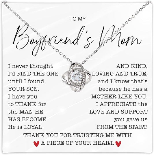 To My Boyfriend's Mom Love Knot Necklace, Elegant Jewelry Gift From Girlfriend, Meaningful Mothers Day Surprise, Birthday Christmas Keepsake With Heartfelt Message