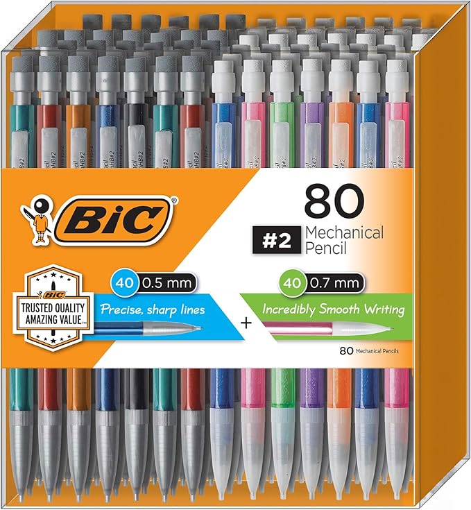 BIC Mechanical Pencils 0.7mm & 0.5mm, #2 EXTRA SMOOTH with Various Color Barrels - Two Assorted Sizes, 80 Pack