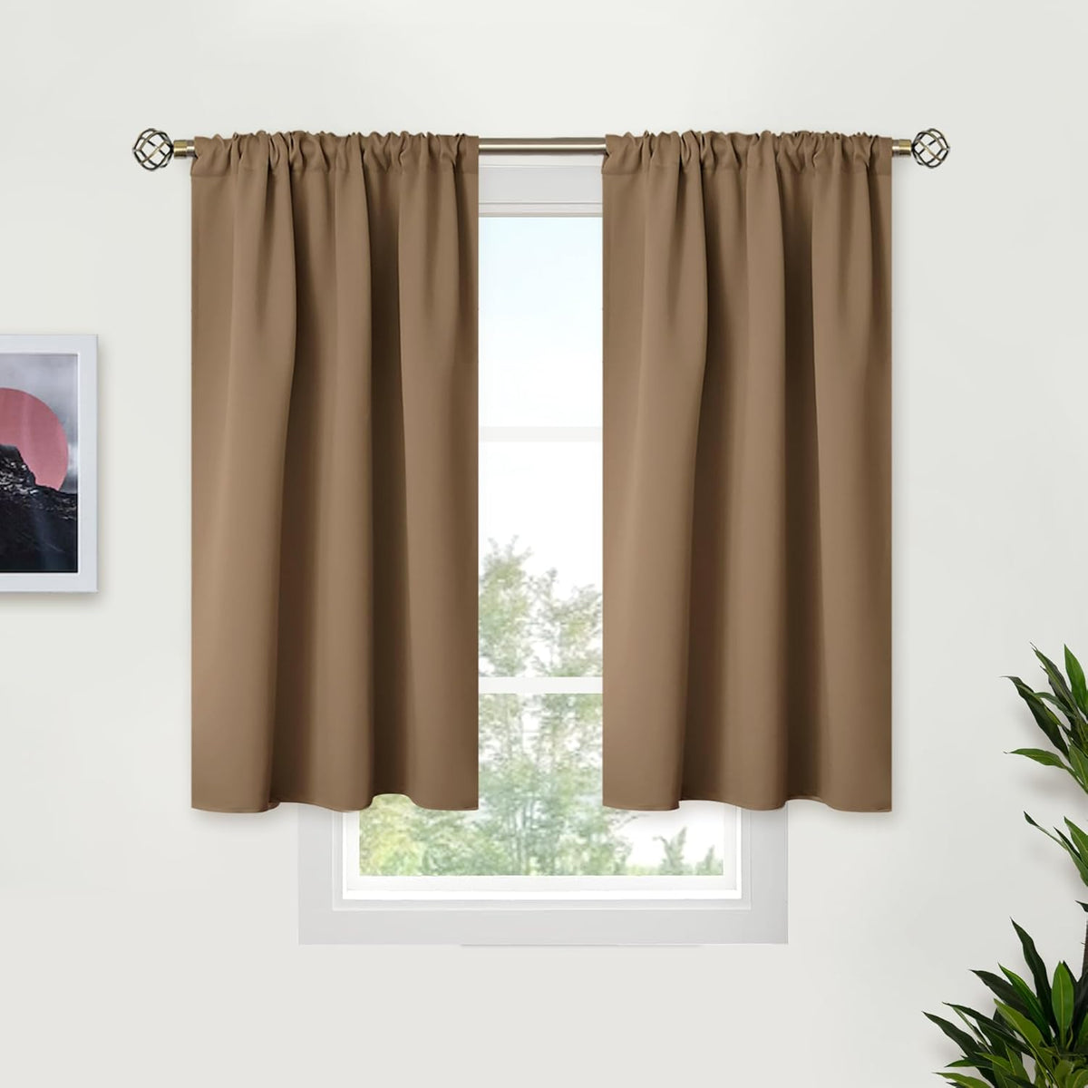 BGment Taupe Blackout Curtains 45 Inches Length for Short Kitchen Window - Small Thermal Insulated Drapes with Rod Pocket Privacy for Cafe Bathroom, 34 x 45 Inch, 2 Panels