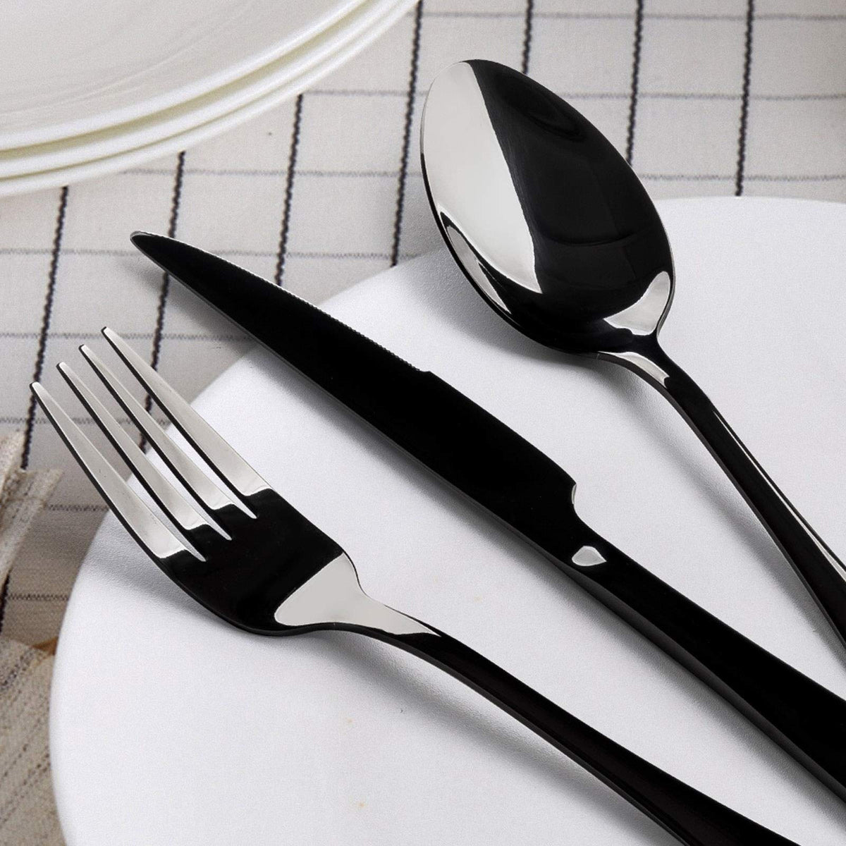 E-far Silverware Set, 20-Piece Black Stainless Steel Flatware Utensil Set, Include Knife/Spoon/Fork, Mirror Polished, Dishwasher Safe - Service for 4