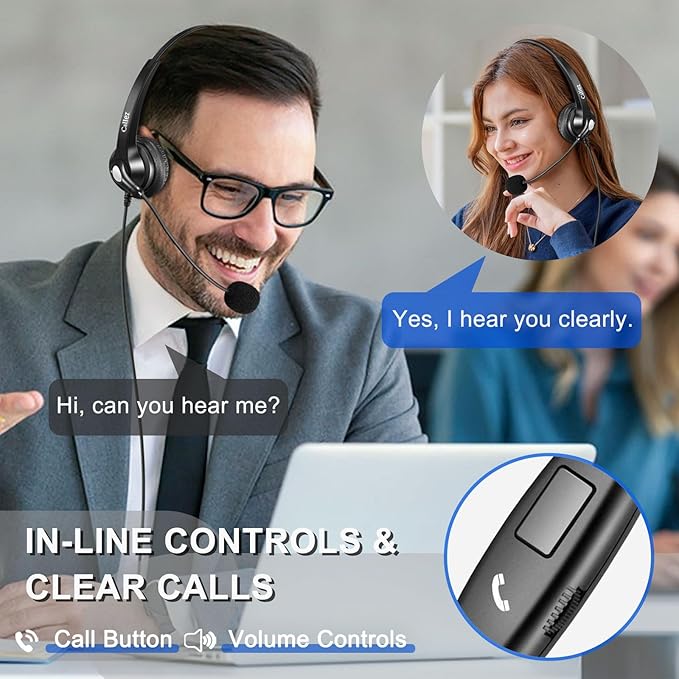 Callez Wired Computer Headset, 3.5mm Cell Phone Headset with Mic Noise Cancelling, USB-C Headphone for PC Laptop Mac iPhone Samsung Zoom Teams Call Center Home Office Work, in-line Controls
