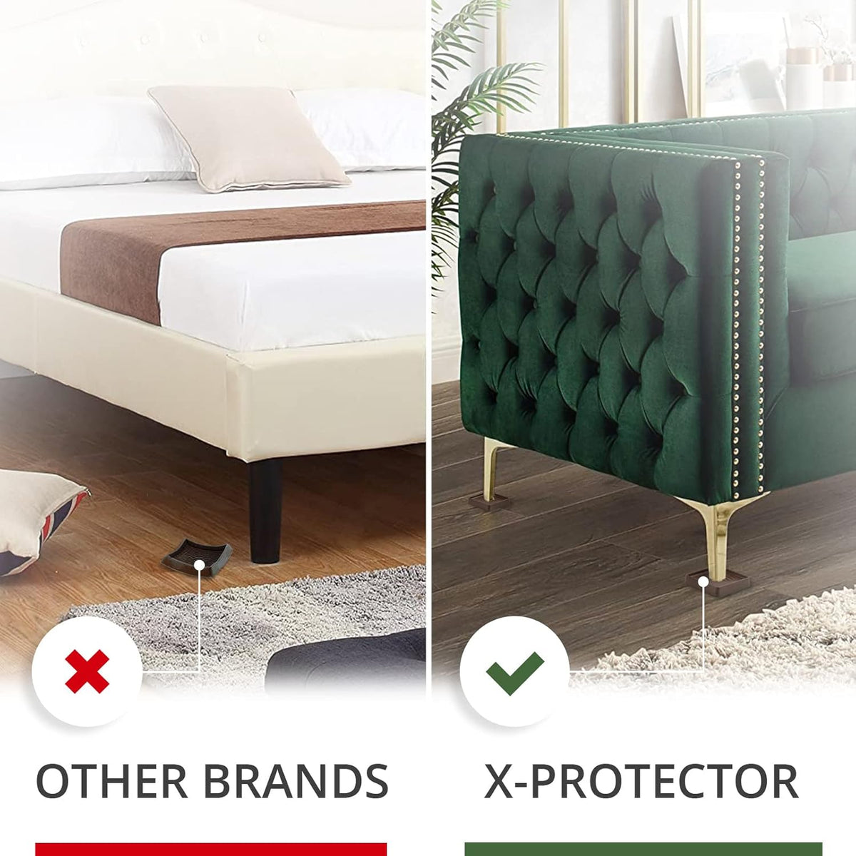 Furniture Cups X-PROTECTOR – 3" Caster Cups 8 PCS – Premium Furniture Coasters – Ideal Bed Stoppers – Non Skid Furniture Pads with a Perfect Design – Rubber Furniture Pads - Protect Any Flooring!