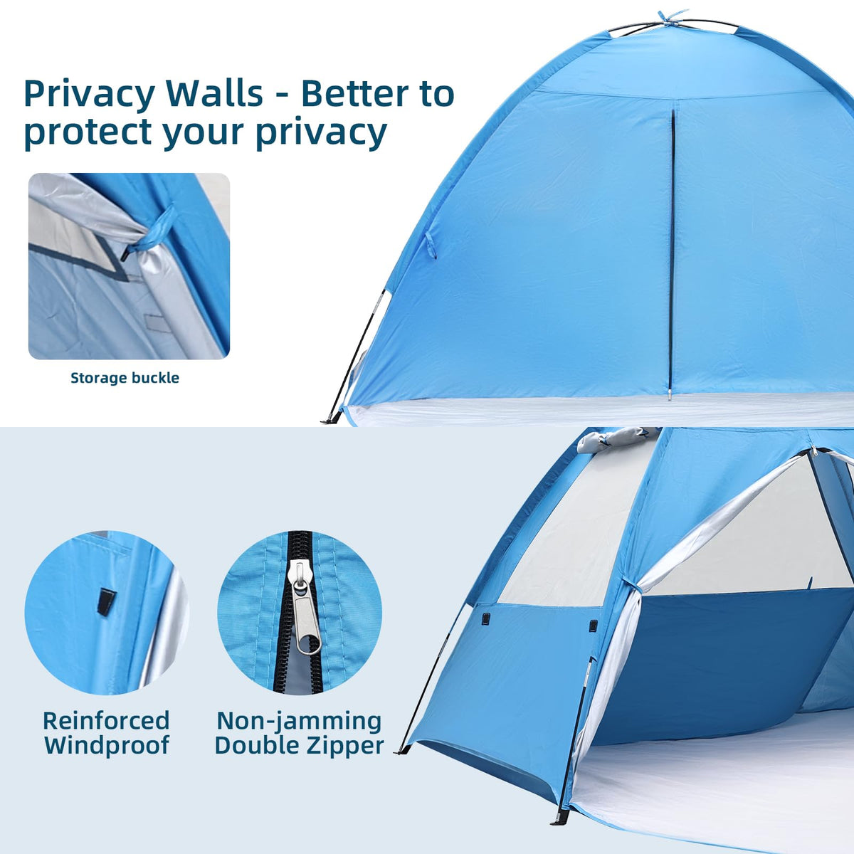 COVACURE Beach Tent Sun Shelter for 3-4 Person - UPF 50+ UV Protection Beach Shade, Waterproof & Lightweight, Easy Setup Portable Sun Canopy for Camping, Fishing, Beach