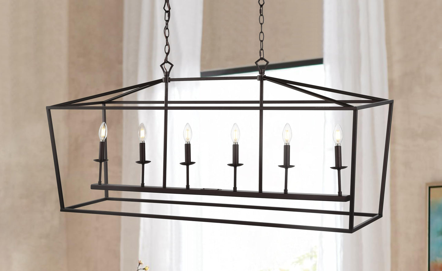 JONATHAN Y 49" Oil Rubbed Bronze Lantern Pendant Light, 1-Light Pagoda Style Metal Cage Farmhouse Hanging Ceiling Fixture for Kitchen Island, LED Bulb Included (JYL7439A)