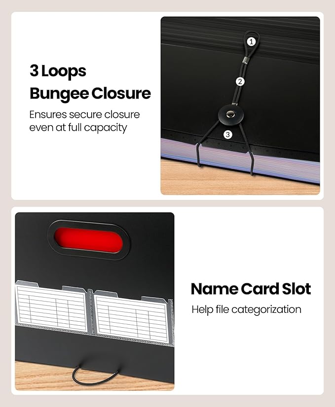 Sooez 26-Pocket Accordion File Organizer, Upgraded Expanding File Folder with Unobstructed A-Z Tabs, Premium Bill Tax Receipt Document Organizer Storage for Letter/A4 Size Paper, School Office & Home