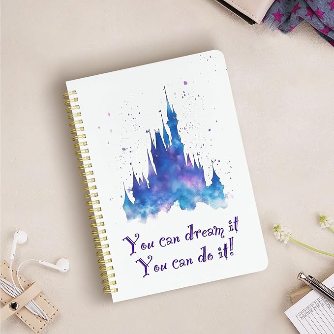 Cute Spiral Notebook journal B5 Aesthetic Pretty Design for Women Girls Kawaii with Pocket, 10 x 7.2 inch, Lined, Dream Castle