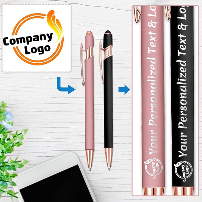 STREADVE Personalized Custom Pens 30 Engraved Writing Pen with Name Logo, Customized Promotional Items Stylus Pen Gifts for Men Women Realtor Nurse Wedding Business, Green