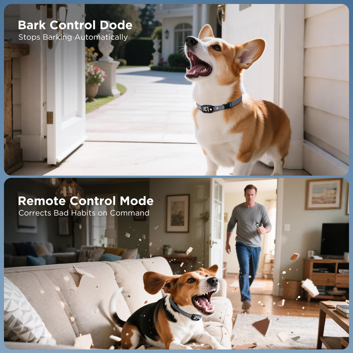 2 in 1 Dog Shock Collar & Dog Bark Collar, 4200 FT Dog Training Collar with Remote,3 Training Modes & Light for Night Walks,IP67 Waterproof Smart Anti Barking E-Collar with Adjustable Sensitivity
