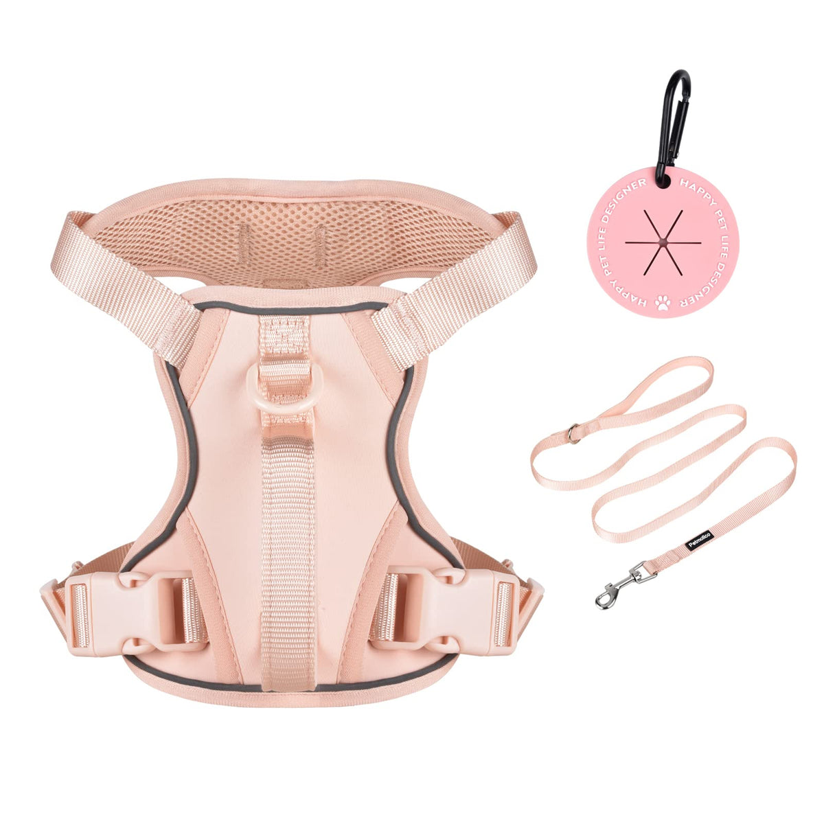 Petmolico Dog Harness for Small Dogs, Cute Harness Vest with Two Leash Clips and Soft Handle, Reflective Easy Walk Puppy Vest - Pink, Medium
