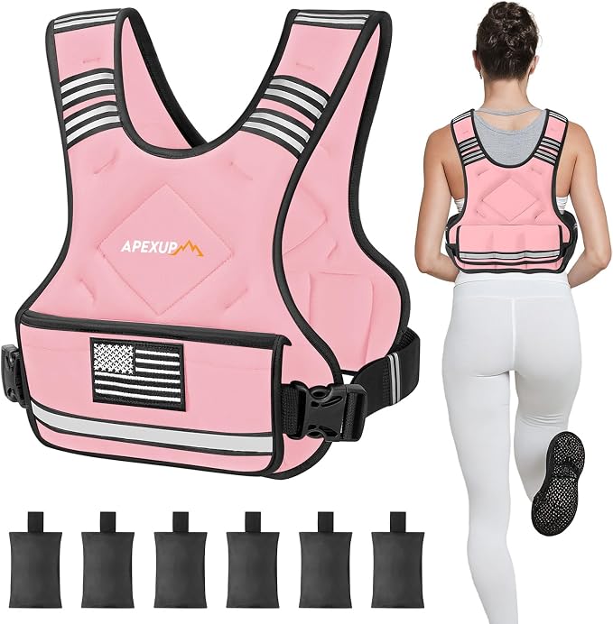 APEXUP Adjustable Weighted Vest, 4-10lb/12-18lb/20-32lb Vest with 6 Ironsand Weights and Large Pocket, Weight Vest for Men Women Strength Training, Running, Walking