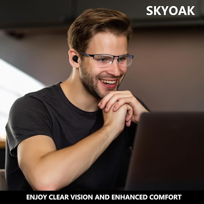 SKYOAK 2 Pack Premium Quality Progressive Multifocus Half Frame Reading Glasses for Men, No-Line Blue Light Blocking Computer Readers Multifocal Eyeglasses with TR90 Temples, Black and Gunmetal +3.5x