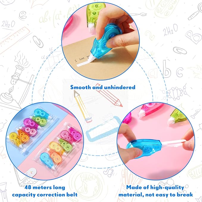 Chivao 100 Pack Mini Correction Tape Bulk Ink Corrector Eraser Tape Set Cute Aesthetic Colorful Instant Correction Applicator for Office School Student Stationery Supplies, 0.2 x 158 Inch(Rainbow)