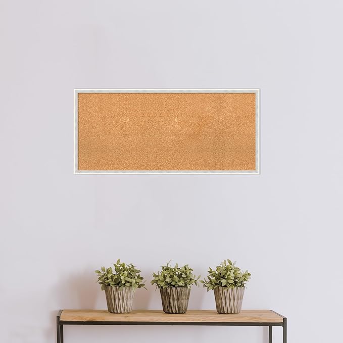 Amanti Art Natural Cork Board for Wall, 17x37 Vision Board with White Frame, Medium Corkboard Office Decor for Home Organization, Modern Corkboard Pinboard to Display Items for Home Organization in