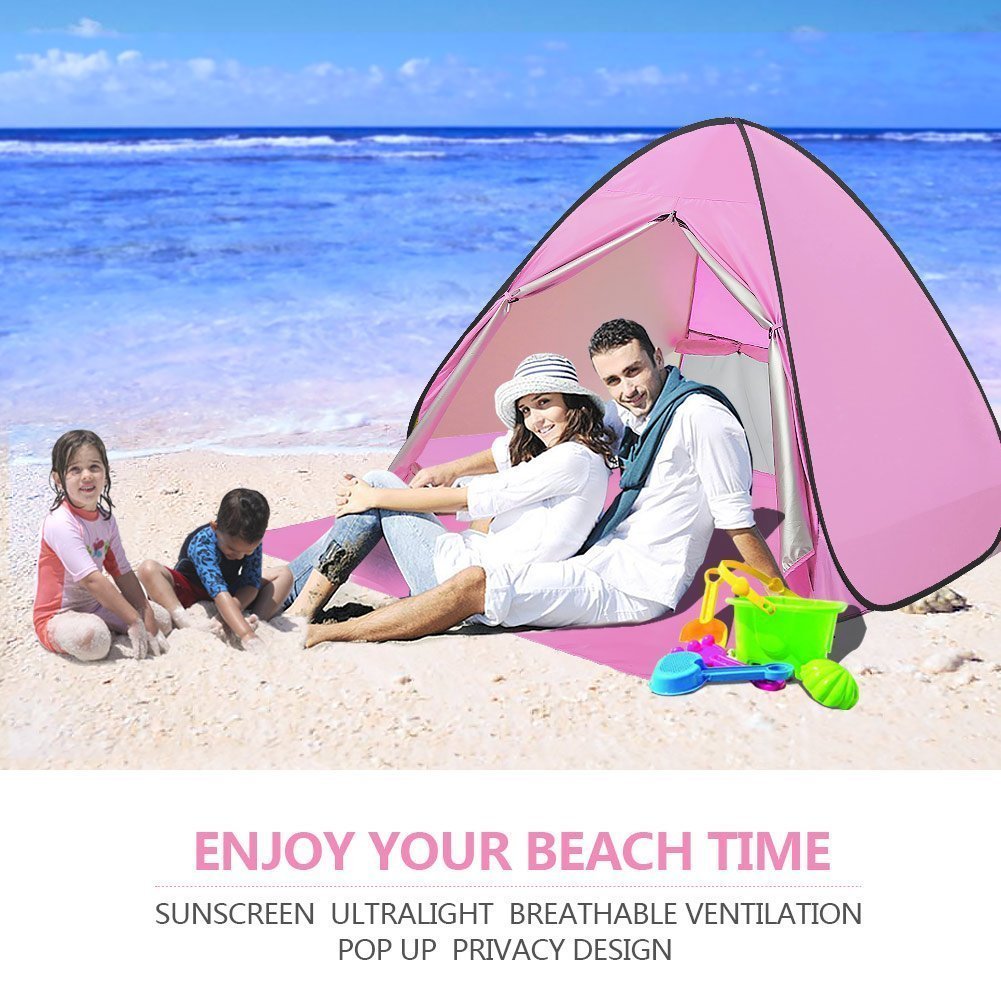 Eplze Automatic Pop Up Beach Tent Instant Portable Quick Sun Shelter for 2-3 Persons (Pink)
