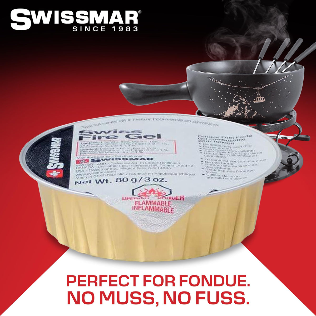 Swissmar Fire Gel Cans - Chafing Dish Fuel Cans & Gel Fuel Cans for Fondue, Party Essentials for Buffet Set Serving Kit Food Warmers & Portable Stoves - 3 Ounce (Set of 3)