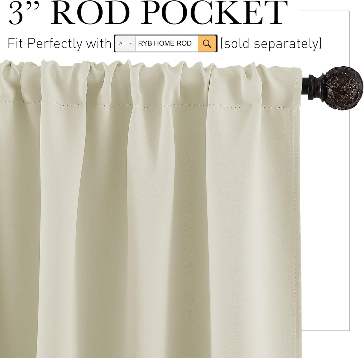 RYB HOME Short Curtains for Living Room Blackout Portable Blinds Shades for Bedroom Bathroom Basement Garage RV Camper Windows, 34 inches Width x 36 inches Length, Beige, 2 Pcs