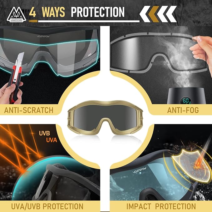 Airsoft Goggles Anti Fog with ANSI Z87.1 Certified, Safety Goggles Impact Resistant, Tactical Shooting Glasses