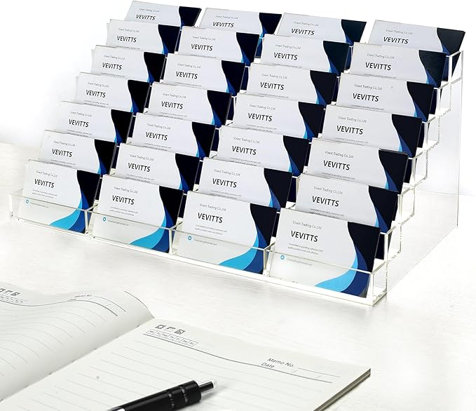 Acrylic Business Card Holder for Desk Multiple Business Card Holders 28 Slot 7 Tier Large Business Card Organizer Business Card Display Rack Clear Plastic Business Card Stand for Home Office