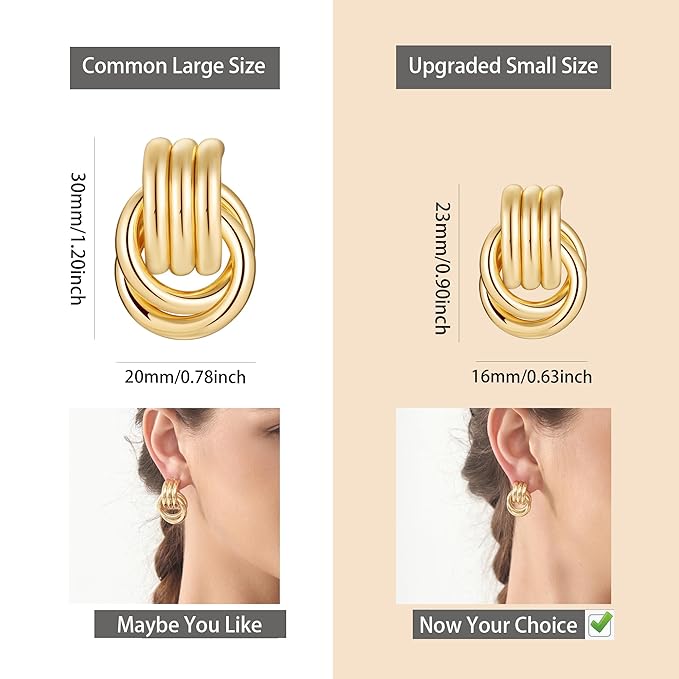 Circle Knot Link Earrings for Women, Statement Drop Dangle Geometric Studs, Women's Jewelry- L Size