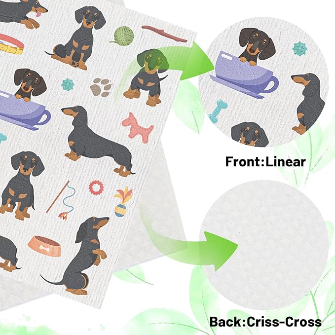 Dachshund Dog Gifts Swedish Dishcloths, 6 Pack Swedish Dish Cloths for Kitchen, Dog Absorbent Reusable Cellulose Sponge Cloths Kitchen Towels