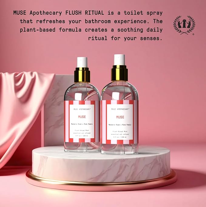 Muse Apothecary Flush Ritual - Aromatic & Refreshing Toilet Spray, Use Before You Go, 8 oz, Infused with Natural Essential Oils - Great Valentine's Day Gift - Mandarin Rosè + Pink Pomelo