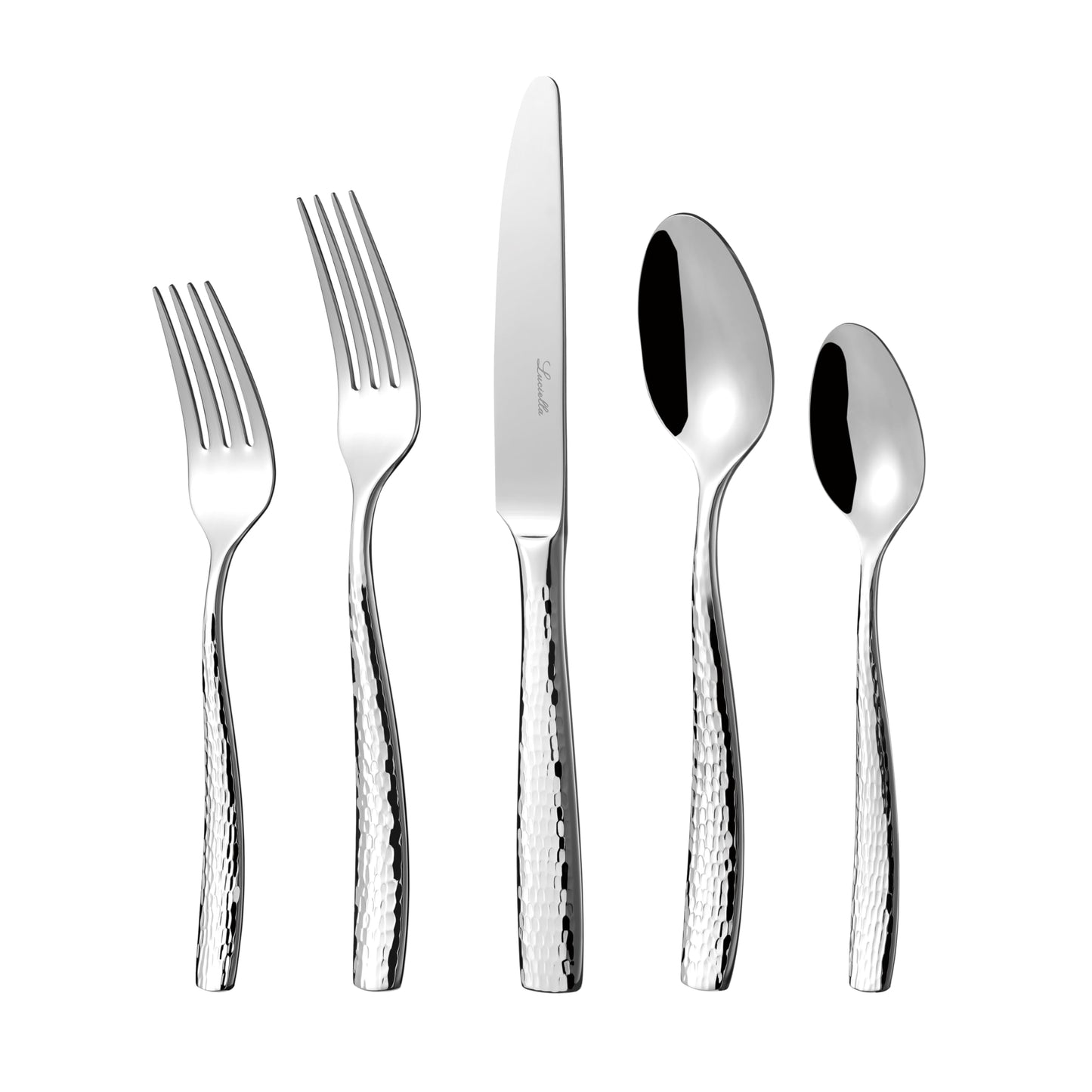 Luciella Ponza Flatware Set for 12, 65-Piece Stainless Steel Silverware Set with Serving Utensils, Timeless Hammered Design, Rust-Resistant, Mirror Polished & Dishwasher Safe Mothers Day Gifts