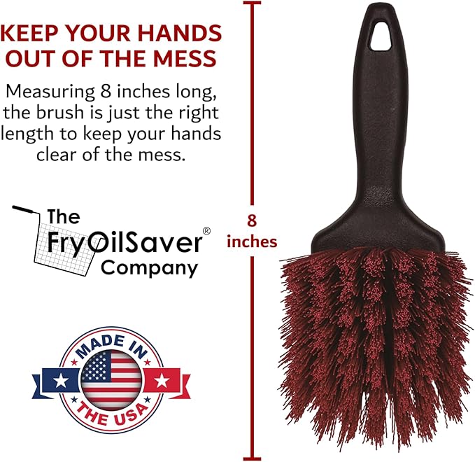 8" Pot & Dish Cleaning Brush by FryOilSaver Co., Dish Scrubber w/Stiff Bristle Brush for Kitchen Cleaning Tough Stain, Dishes, Pot, Pan, Sink, Stove, Grill Scrubber for Home & Busy Restaurant - 90048