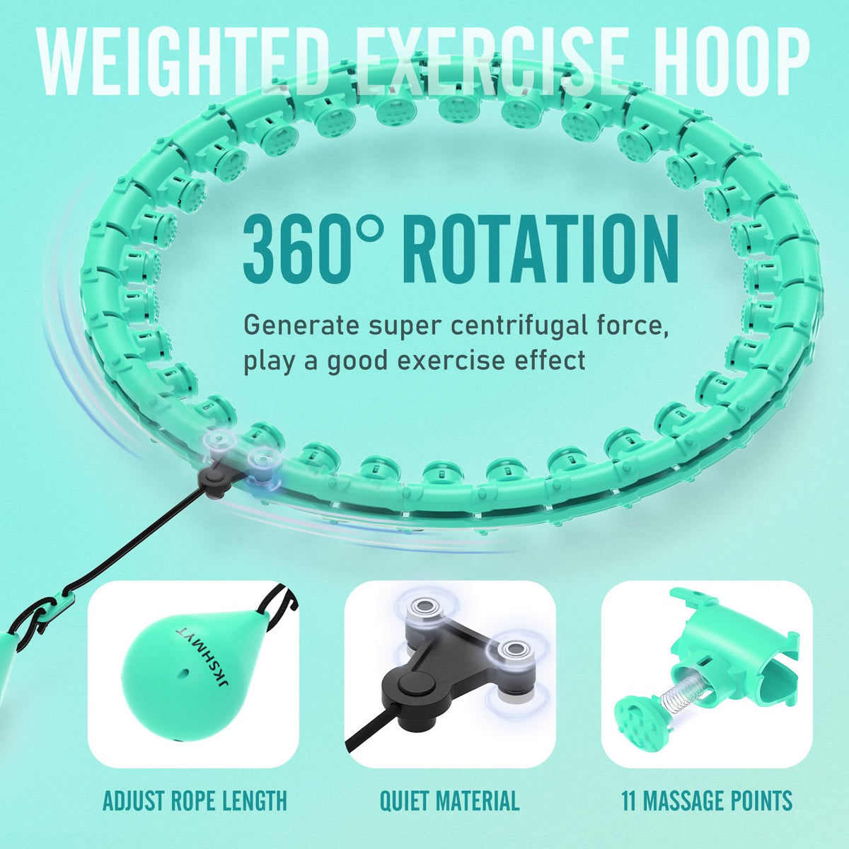 JKSHMYT Weighted Hula Circle Hoops for Adults Weight Loss, Infinity Fit Hoop Plus Size, 30 Detachable Links, Exercise Hoop for Women and Beginners (Cyan)
