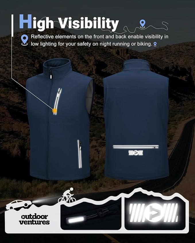 Outdoor Ventures Men's Windproof Softshell Vest Outerwear Lightweight Sleeveless Jacket for Running Golf Hiking Travel