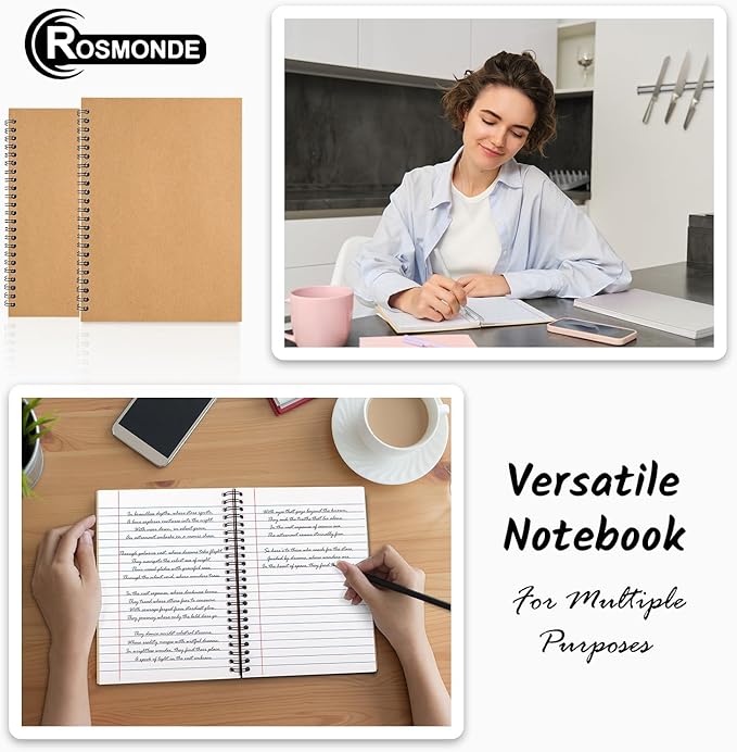 6 Pack Lined Journal Spiral Notebook College Ruled, 5.8 x 8.3, 120 Pages (60 Sheets), 100 GSM Thick Paper Notebooks, Daily Writing Journals for Men and Women, Work, Office & School Supplies