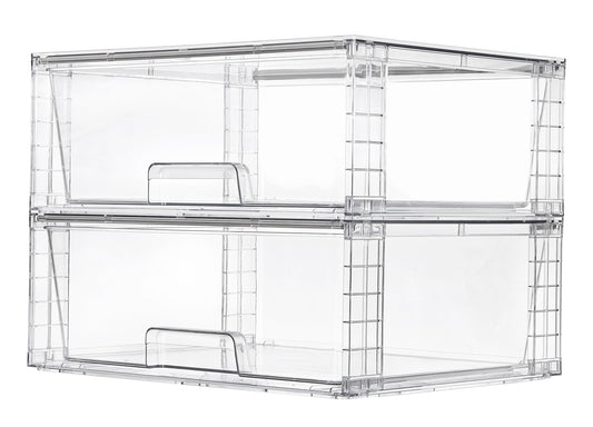 Vtopmart 2 Pack Large Stackable Storage Drawers,Easily Assemble Clear Acrylic Bathroom Closet Undersink Organizers,Plastic Storage Bins for Cabinet,Kitchen Pantry,Medicine Organization