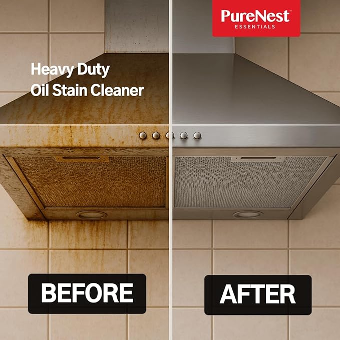 PureNest Heavy Duty Oil Stain Multi-Purpose Cleaner – All-Purpose Kitchen & Bathroom Degreaser, Removes Grease, Grime, and Stains from Tiles, Stovetops, Range Hoods, Sinks, Appliances – 17 fl oz