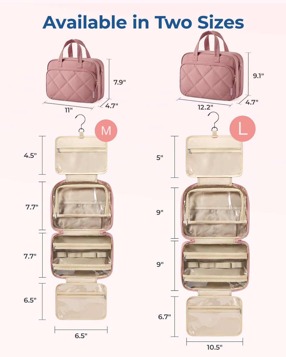 BAGSMART HangingToiletry Bag for Women, Puffy Travel Toiletry Bag with Jewelry Organizer, Waterproof Cosmetic Makeup Bag Compartment, Toiletries Kit Set for Traveling, Accessories, Essentials (Large)