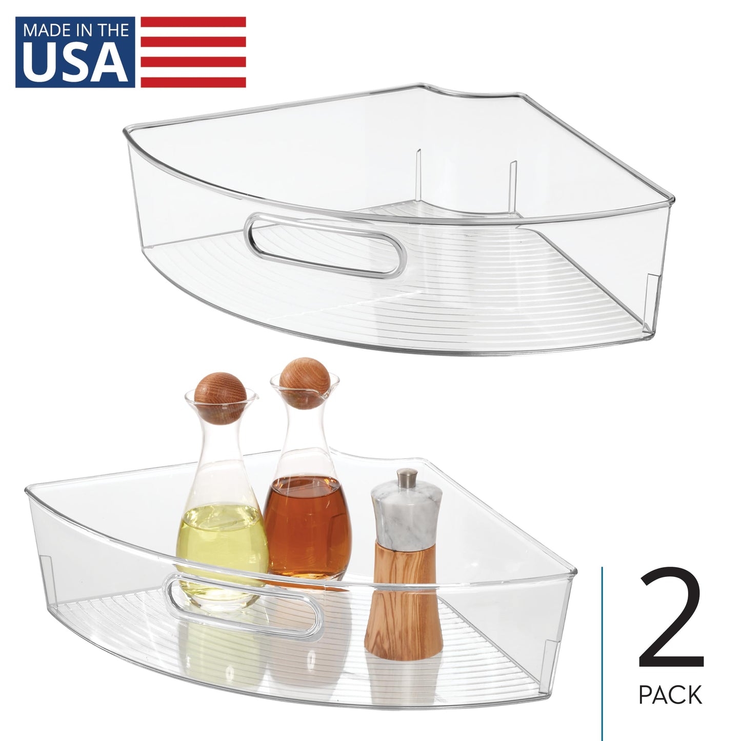 iDesign Clear Plastic 1/4 Wedge Bin for Corner Lazy Susan Cabinet, Kitchen Cabinet Organizer, 2-Pack