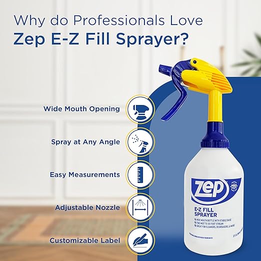 Zep E-Z Fill Professional Sprayer - 32 Ounce (Case of 8) - U43008 - Wide Mouth Spray Bottle for Easy Pouring, High Output, Great for Cleaners, Degreasers and More!