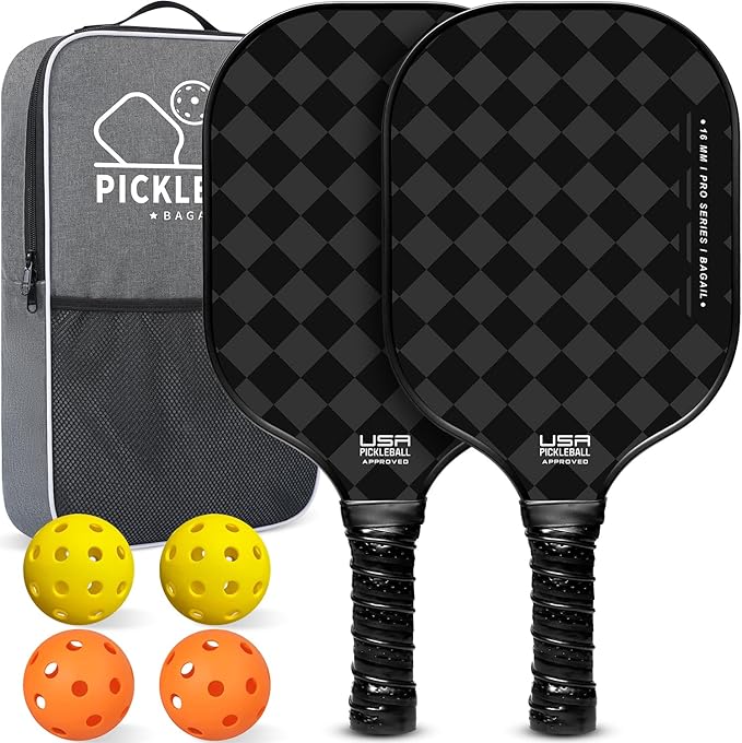 BAGAIL Pickleball Paddles, USAPA Approved Fiberglass Surface Pickleball Set, Lightweight Pickle Ball Rackets with 4 Balls, 1 Bag, Designed in California for Traction and Stability