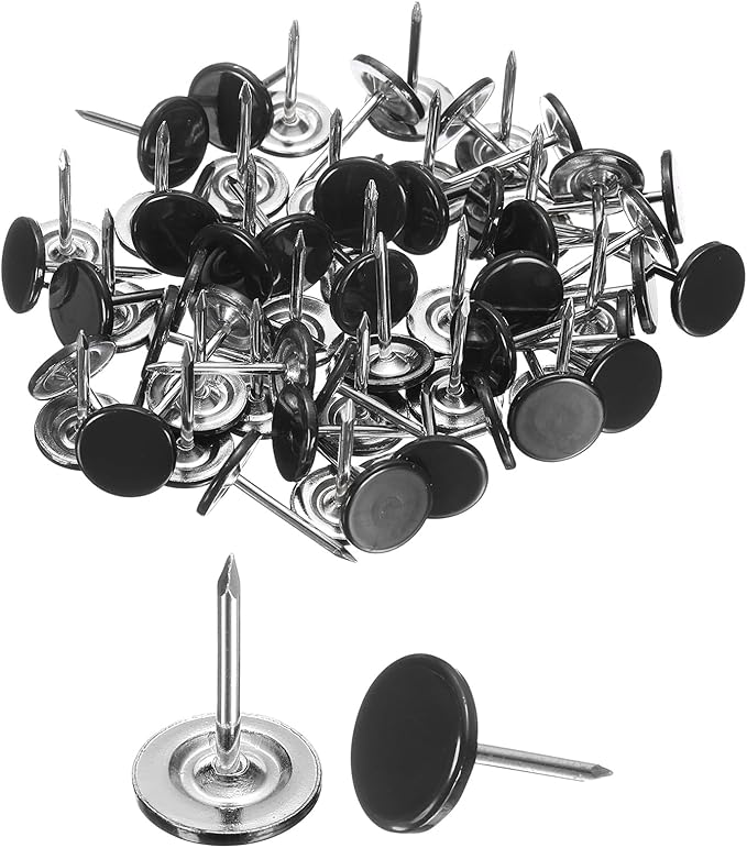 uxcell 150Pcs Upholstery Tacks, 11mmx17mm Flat Head Thumb Tack Decorative Furniture Nails Push Pins for Furniture Sofa Headboards, Black