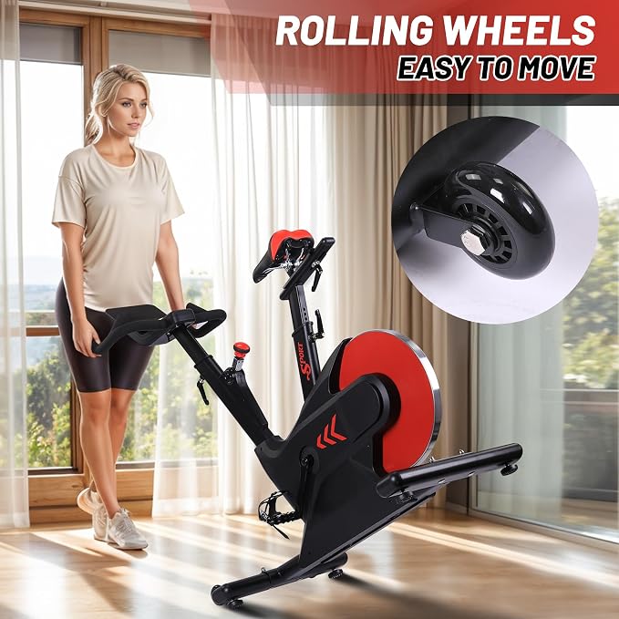  Exercise Bike, Adjustable Magnetic Resistance Stationary Bikes with Smart Knob Resistance,300Lbs Weight Capacity Indoor Cycling Bike WithLCD Monitor & IPad Mount ﻿