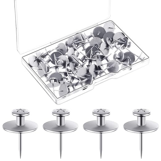 Push Pins Picture Hangers Double Headed Thumb Tacks Wall Hooks for Wall Hangings Picture Hangers Nails Small Photo Hanging Hook Pins for Home Office Photo Decor(Silver,80 Pieces)