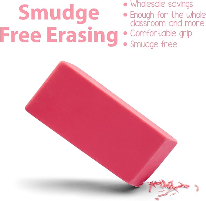Erasers Bulk, 100 Pink Erasers for School, School Supplies for Kids