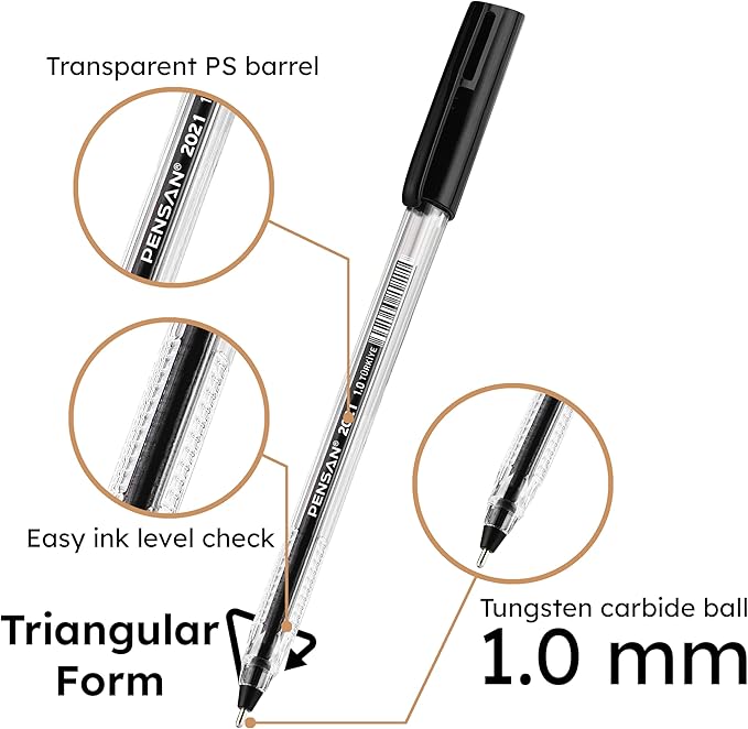 Ballpoint Pens Bulk Pack, 300-Count – (150 Black & 150 Blue) Ink Pens, 1.0mm Medium Point, Ergonomic Triangle Grip, Smooth Writing