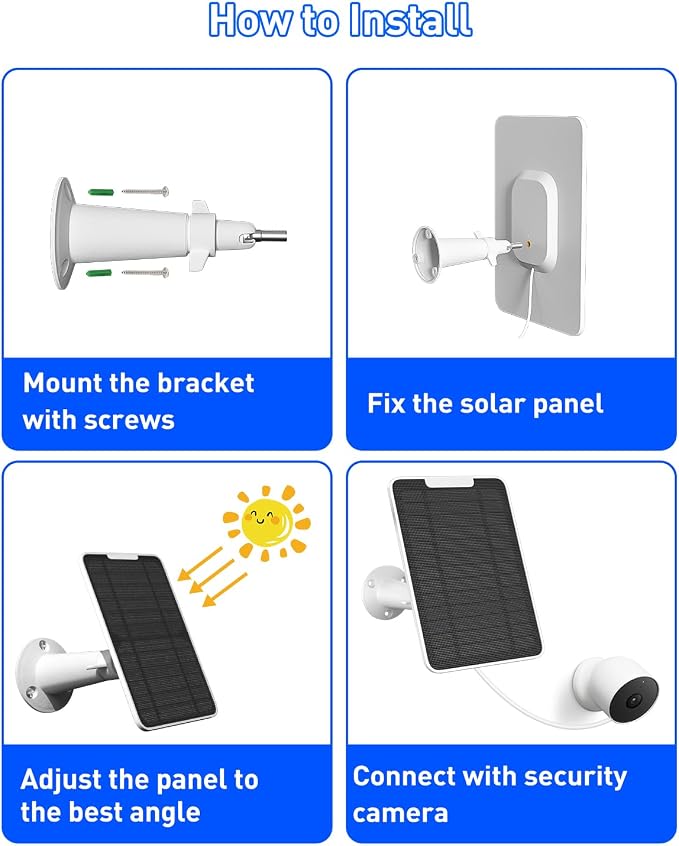 Premium Solar Panel for Google Nest Camera, 5W Camera Solar Panel Power for Google Nest Cam Outdoor & Indoor (Battery Version), Special Made for Google Nest Cam, IP65 Waterproof, w/ 13ft Cable, 4 Pack