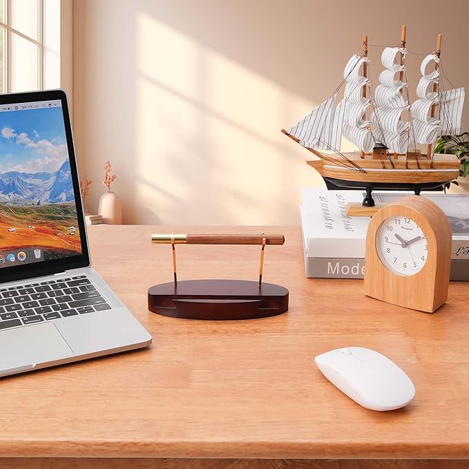 Pen Holder Desk Organizers and Accessories Desk Decor ，Exquisite Wooden Pen Holder ，with a Cool Pen and Two Refills for Office and Home (Style C)