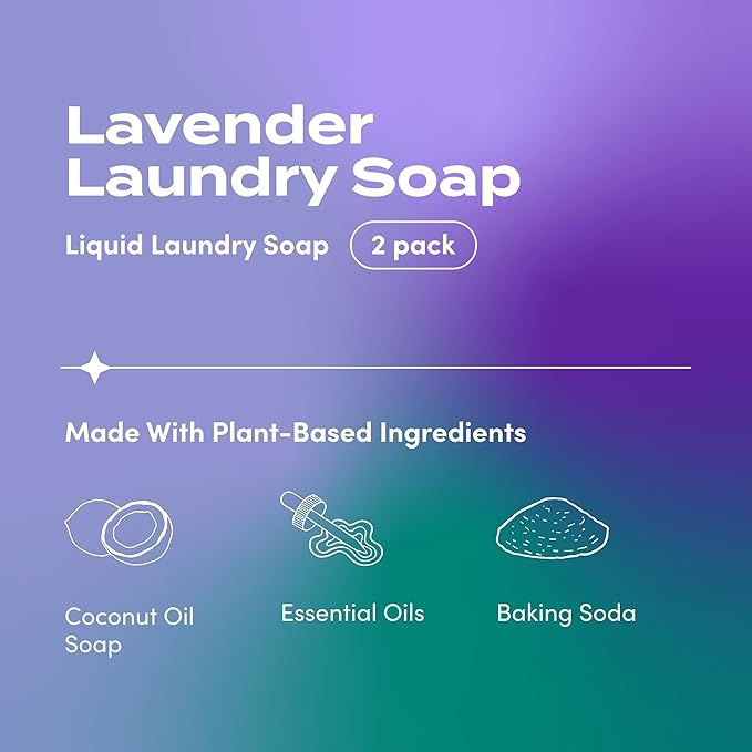 Indigo Wild Zum Clean Laundry Soap - Plant-Based Liquid Laundry Soap - Contains Baking Soda, Essential Oils & Saponified Coconut Oil - Lavender Scent - 64 fl oz (2 Pack)