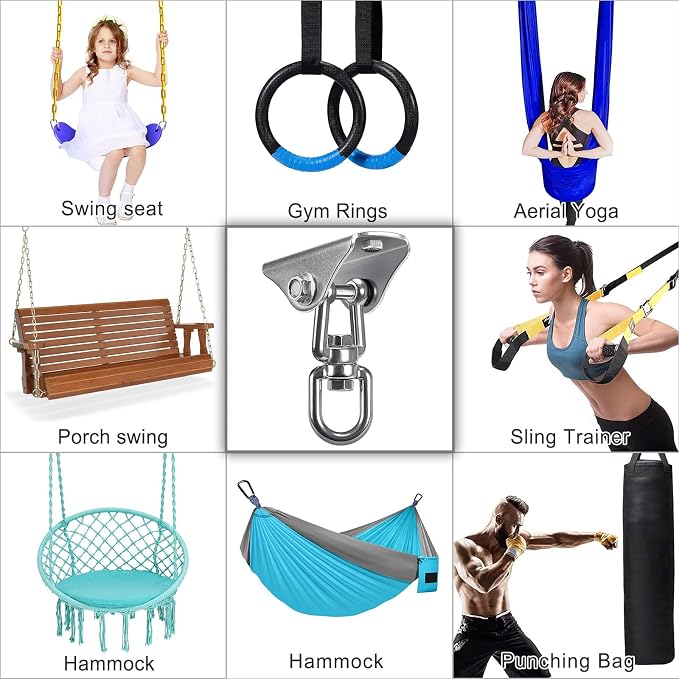 SELEWARE Stainless Steel Swing Hangers Heavy Duty Ceiling Swing Mounts Free Swivel Swing Hooks Swing Hardware Kits for Yoga Swing Hammock Chair Porch Swing Sets Heavy Bag 1000 LB Capacity Each 2 Pack