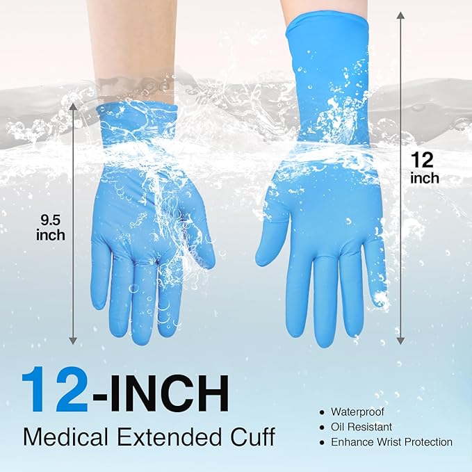 Schneider Nitrile Exam Gloves, Extended 12 Inches Cuff, X-Large, 100-ct Box, 4 mil, Gloves Disposable Latex Free, Powder Free for Medical, Food Prep, Cleaning, Cooking, Blue
