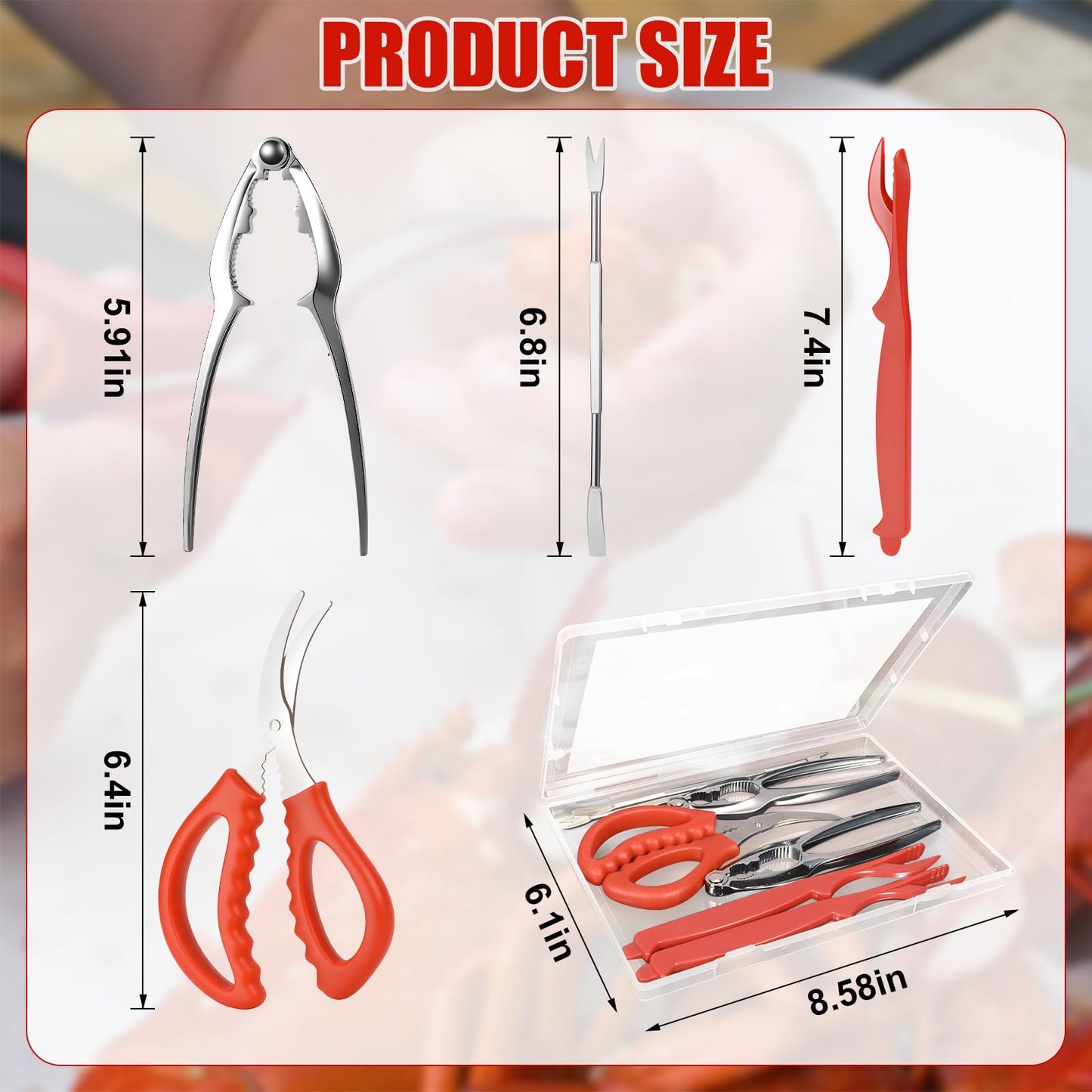 2026 Upgraded 20PCS Seafood Tool Set, Includes 6 Crab Leg Crackers, 6 Stainless Steel Crab Forks, 6 Lobster Shellers, 2 Seafood Scissors & Storage Bag, Nut Crackers for Crab Legs