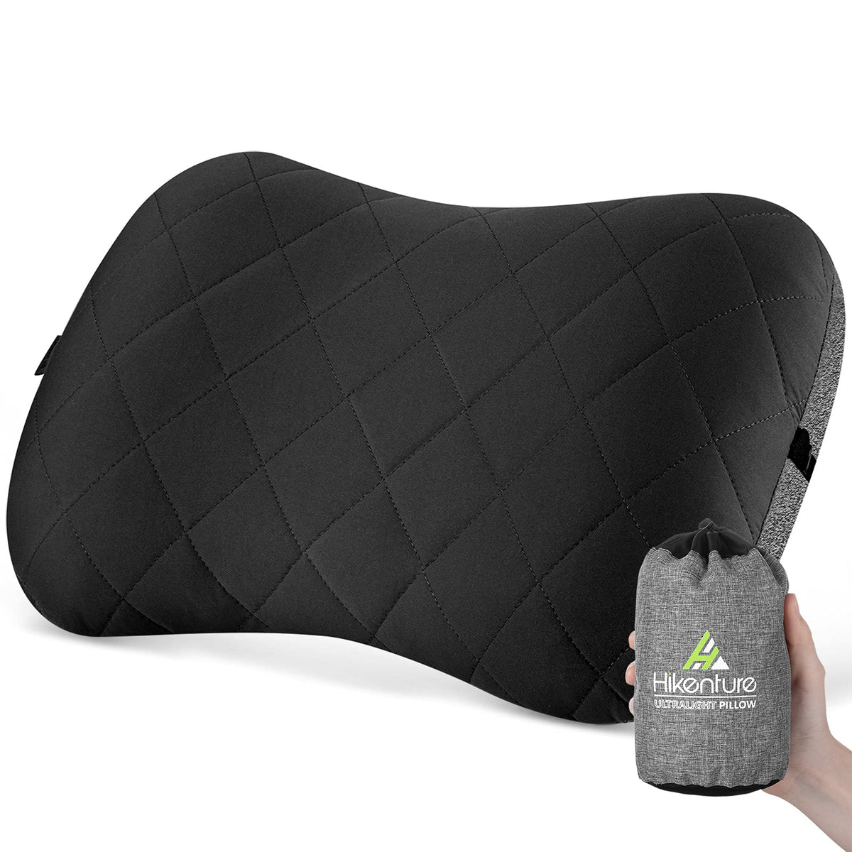 Hikenture Camping Pillow with Removable Cover - Ultralight Inflatable Pillow for Neck Lumbar Support - Upgrade Backpacking Pillow - Washable Travel Air Pillows for Camping, Hiking, Backpacking (Black)