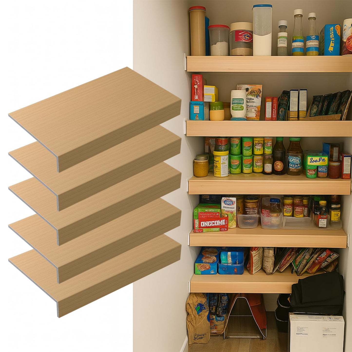 Gideio 5 Pack 30x16in Wire Shelf Cover for Pantry, Closet, Kitchen – Waterproof PVC Wood-Look Wire Rack Covers for Shelves, Multiple No-Tool Installation