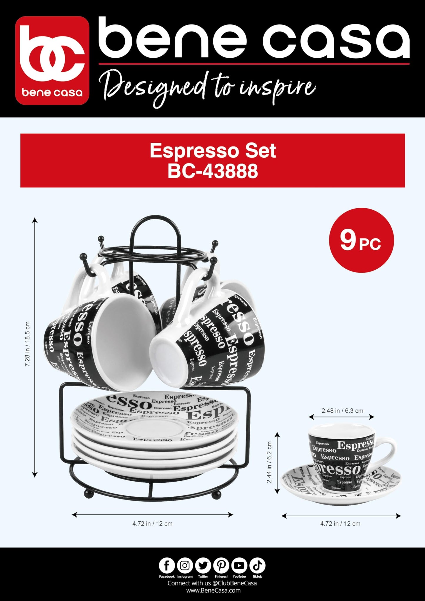Bene Casa 43888 Espresso Set with Iron Stand, 9 Piece